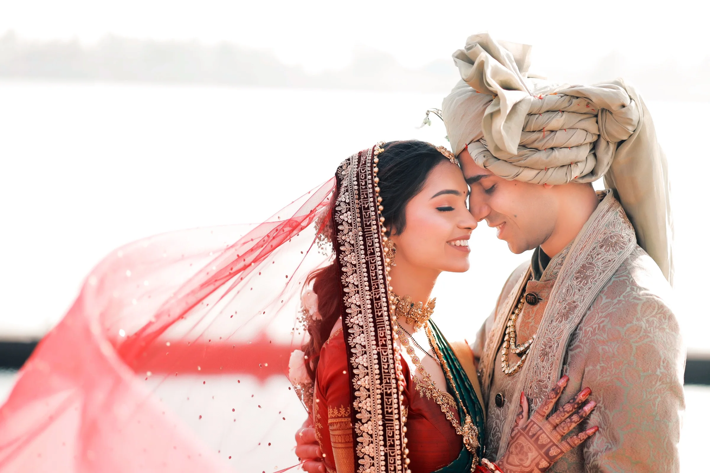 Bride and groom sharing a tender moment